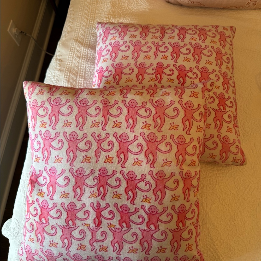 Pink Monkey Pattern Throw Pillows